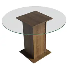 MADESA - Mesa de Comedor con Encimera Redonda de Cristal Marrón