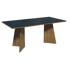 MADESA - Mesa de Comedor Rectangular 8 Puestos con Tablero de Madera y Cristal MarrónNegro