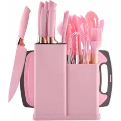 SKY - Set De Cocina x19 Piezas Utensilios Silicona, Cuchillos, Cucharones y Tabla
