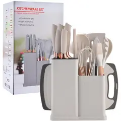 SKY - Set De Cocina x19 Piezas Utensilios Silicona, Cuchillos, Cucharones y Tabla
