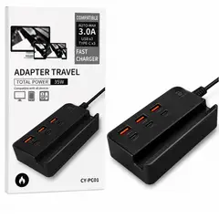 GENERICO - Multipuerto De Carga Punto De Carga Rápida Multitoma 35w 3 Usb Y 3 Tipo C
