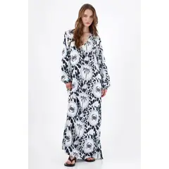 TENNIS - Vestido largo con estampado marino en azul y blanco para mujer