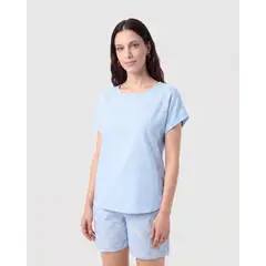 PATPRIMO - Blusa Manga Doblez Cuello Redondo  Para Mujer Azul