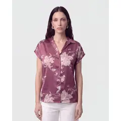 PATPRIMO - Camisa Manga Corta Estampada  Para Mujer Vino