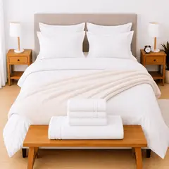 LILE - Combo Soltero Blanco Plumón + Juego de Duvet + Almohadas + Cobija Bunny + Antifluido y Toallas