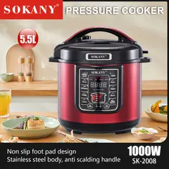 SOKANY - Olla de Presión Eléctrica 5L 1000W Roja