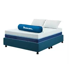 DORMILANDIA - Combo Colchón Multisleep Cover Espumado Enrollado Queen Azul Más Base Cama y 2 Almohadas