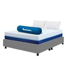 DORMILANDIA - Combo Colchón Multisleep Cover Espumado Enrollado Queen Gris Más Base Cama y 2 Almohadas