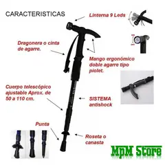 GENERICO - BASTON PLEGABLE EN ALUMINIO CON LINTERNA PARA SENDERISMO Y CAMPING