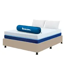 DORMILANDIA - Combo Colchón Multisleep Cover Espumado Enrollado Semidoble Arena Más Base Cama y 2 Almohadas
