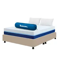 DORMILANDIA - Combo Colchón Multisleep Cover Espumado Enrollado Queen Arena Más Base Cama y 2 Almohadas