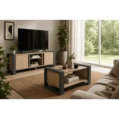 INVAL - Mesa de Centro Arvik Arena/Plomo 66 x 45 x 40 cm
