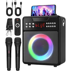 GENERICO - Máquina Karaoke Bluetooth con 2 Micrófonos Inalámbricos y Luces LED para Fiestas