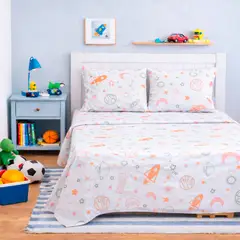 LILE - Juego de Sábanas Infantil Polialgodón 144 hilos Diseño Espacial - Casa LILÉ