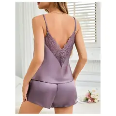 BEAUTYSLEEP - Pijama Mujer Corta Satinada Fashion Elegante Purpura