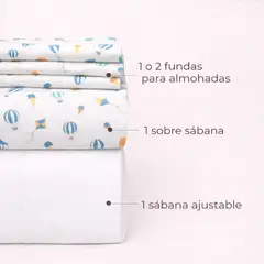 LILE - Juego de Sábanas Infantil Polialgodón 144 hilos Diseño Globos - Casa LILÉ
