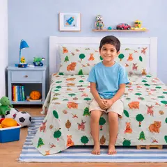 LILE - Juego de Sábanas Infantil Polialgodón 144 hilos Diseño Sueños del Bosque - Casa LILÉ