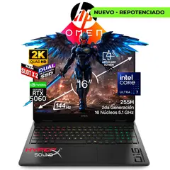 HP - Portátil Gamer OMEN 16 Intel Ultra 7 255H RAM 32GB SSD 1.5 TB RTX 5060 8 GB 144Hz