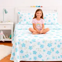 LILE - Juego de Sábanas Infantil Polialgodón 144 hilos Diseño Flores - Casa LILÉ