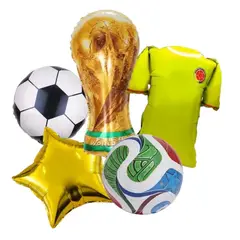GENERICO - Set X5 Globos Metalizados Fútbol Copa Camiseta Colombia Estrella Fiesta