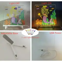 GENERICO - LAMPARA PIZARRA TABLERO DIBUJO BORRABLE LUMINOSO LED 20X20 CM