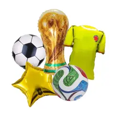GENERICO - Set X5 Globos Metalizados Fútbol Copa Camiseta Colombia Estrella Fiesta