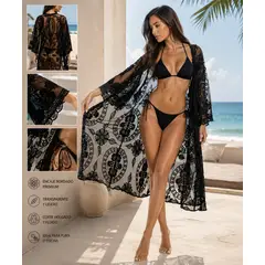 GENERAL - Kimono de encaje transparente con estilo boho chic playa