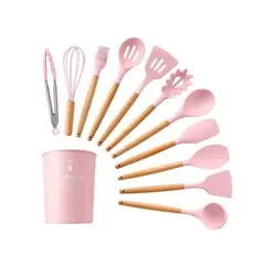 GENERICO - Set de Utensilios de Cocina en Silicona x12 Piezas Rosado