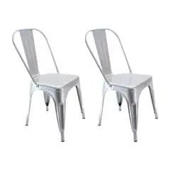 DISTRIONLINE - Set X2 Sillas Metálicas Tolix Color Gris Plata