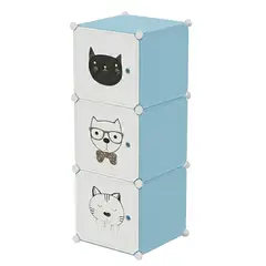 GENERICO - Armario Organizador Modular Infantil 3 Cubos Gatos Celeste