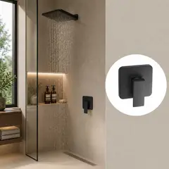 PAMO - Grifería Ducha Monocontrol Negra Cuadrada Bronce Mate 12 x 12 cm - Mezclador Empotrado Universal 1/2"