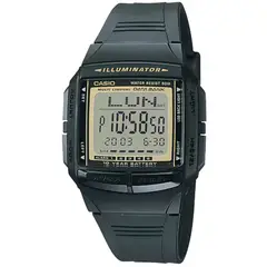 CASIO - Reloj Unisex Retro DataBank DB-36-9A Negro Con Detalles Amarillo Dorado