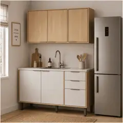 MUEBLES 2020 - Cocina 120 cm Canarias 6 Puertas 2 Cajones Almendra/Blanco Apagado