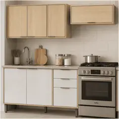 MUEBLES 2020 - Cocina 200 cm Isabela 7 Puertas 2 Cajones Almendra/Blanco Apagado