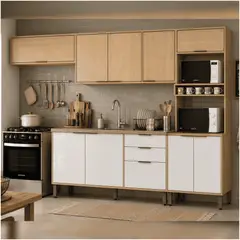 MUEBLES 2020 - Cocina 270 cm Elba 11 Puertas 2 Cajones Almendra/Blanco Apagado