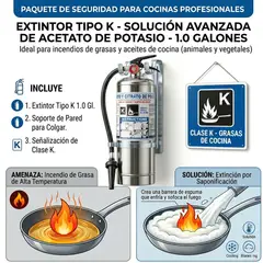 GENERICO - Extintor Tipo K 1.0Gl Para Cocinas Gancho Señal Y Manguera Completo Vigencia 1 Año