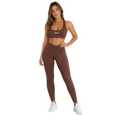 KRUNNER - Conjunto deportivo TOP Cloe + Legging Cruzado Cafe