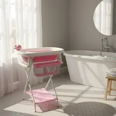 KIDSHOP - Bañera Plegable Para Bebé Con Organizador, soporte Metálico HB-BA1-RS