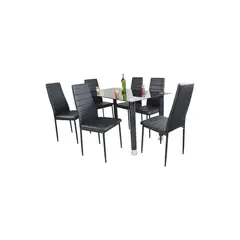 AKIVOY - Juego de comedor vidrio talavera negro 6 puestos
