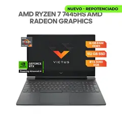 HP - PORTÁTIL GAMER VICTUS 15 AMD RYZEN 7 7445HS - RTX 3050 - 16GB RAM - 512GB SSD - 15.6" FHD