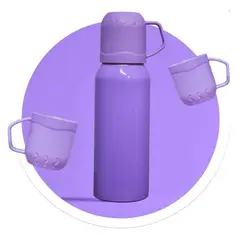 INNOVA - Termo Premium Acero 500ml Con 3 Tazas Incluidas - Térmico Portátil Morado