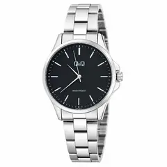 Q&Q - Reloj Plateado Fondo Negro C36A007PY Original Para Hombre Acero + Caja