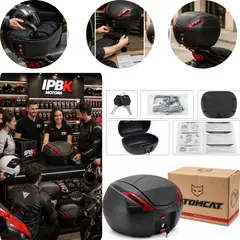TOMCAT - Baúl Moto 34L Top Case Universal Maletero Motocicleta Llaves Seguridad Equipaje Viajes