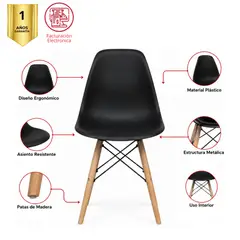 MUEBLESYA - Silla de diseño minimalista,Lorica negra con patas de madera para dormitorio, comedor, cafetería o bar