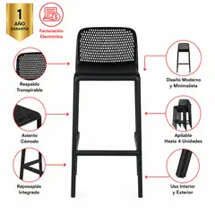 MUEBLESYA - SILLA BARRA FREDONIA NEGRA ALTA