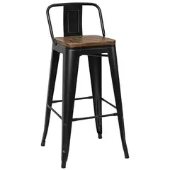 GENERICO - Taburete Alto Industrial Metal y Madera Negro Silla Bar Resistente Para Barra