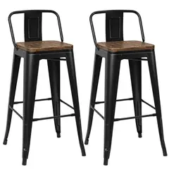 GENERICO - Set X2 Taburetes Alto Industrial Metal y Madera Negro Silla Bar Resistente Para Barra