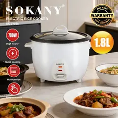 SOKANY - Arrocera Eléctrica Blanca Con Tapa De Vidrio