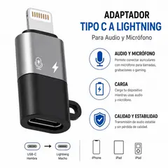 GENERICO - Adaptador Convertidor Otg Tipo C A Compatible Lightning con Audio y Micrófono