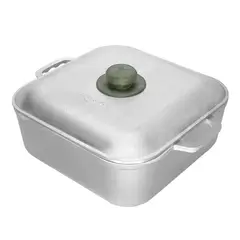 UNIVERSAL - Caldero Cuadrado 26 centímetros, Diagonal 32 cm Tapa Fundida Aluminio Ecologico Hornear Freir Arroces Asar